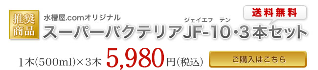 【推奨商品】水槽屋.comオリジナル　スーパーバクテリアJF-10・３本セット：１本（500ｍｌ）×３本5,950円（税込）　ご購入はこちら