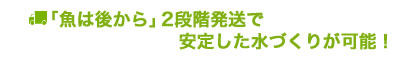 「魚は後から」2段階発送で安定した水づくりが可能！